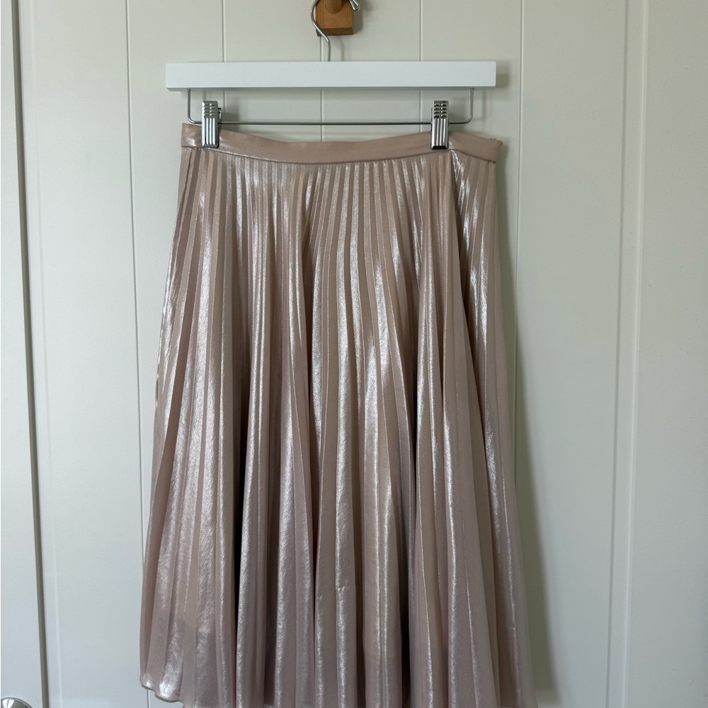 Topshop Metallic Pleated Midi Skirt - Blush Pink